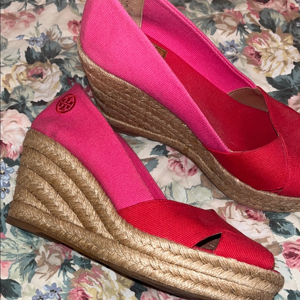 Tory Burch Pink and Red Espadrilles